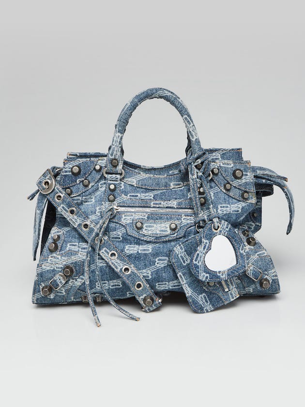 Balenciaga Blue Monogram Denim Neo Cagole City Bag