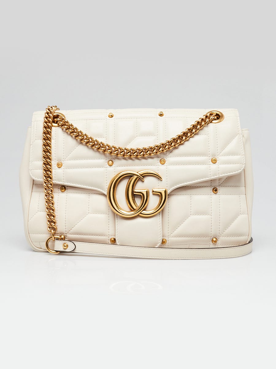 Gucci White Quilted Leather Studded Marmont Medium Shoulder Bag - Yoogi's  Closet
