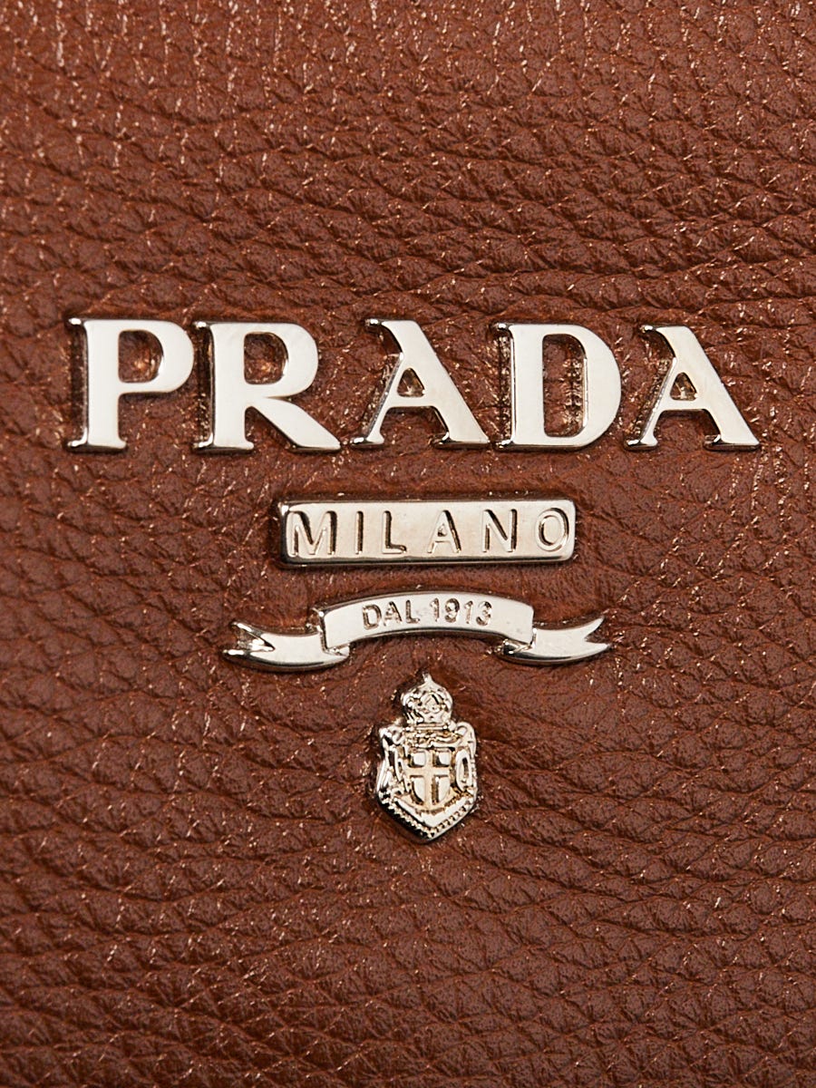 Prada Brown Vitello Daino Leather Bauletto Satchel Bag - Yoogi's Closet