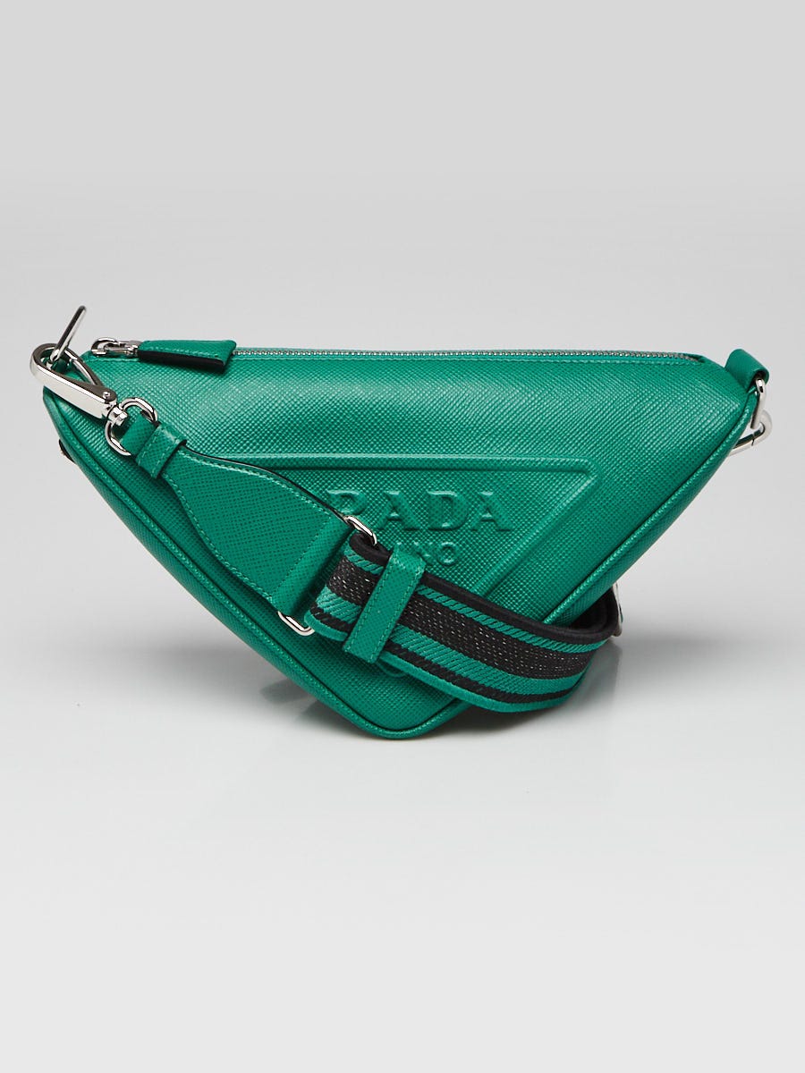 Prada Green Saffiano Leather Triangle Logo Crossbody Bag - Yoogi's Closet