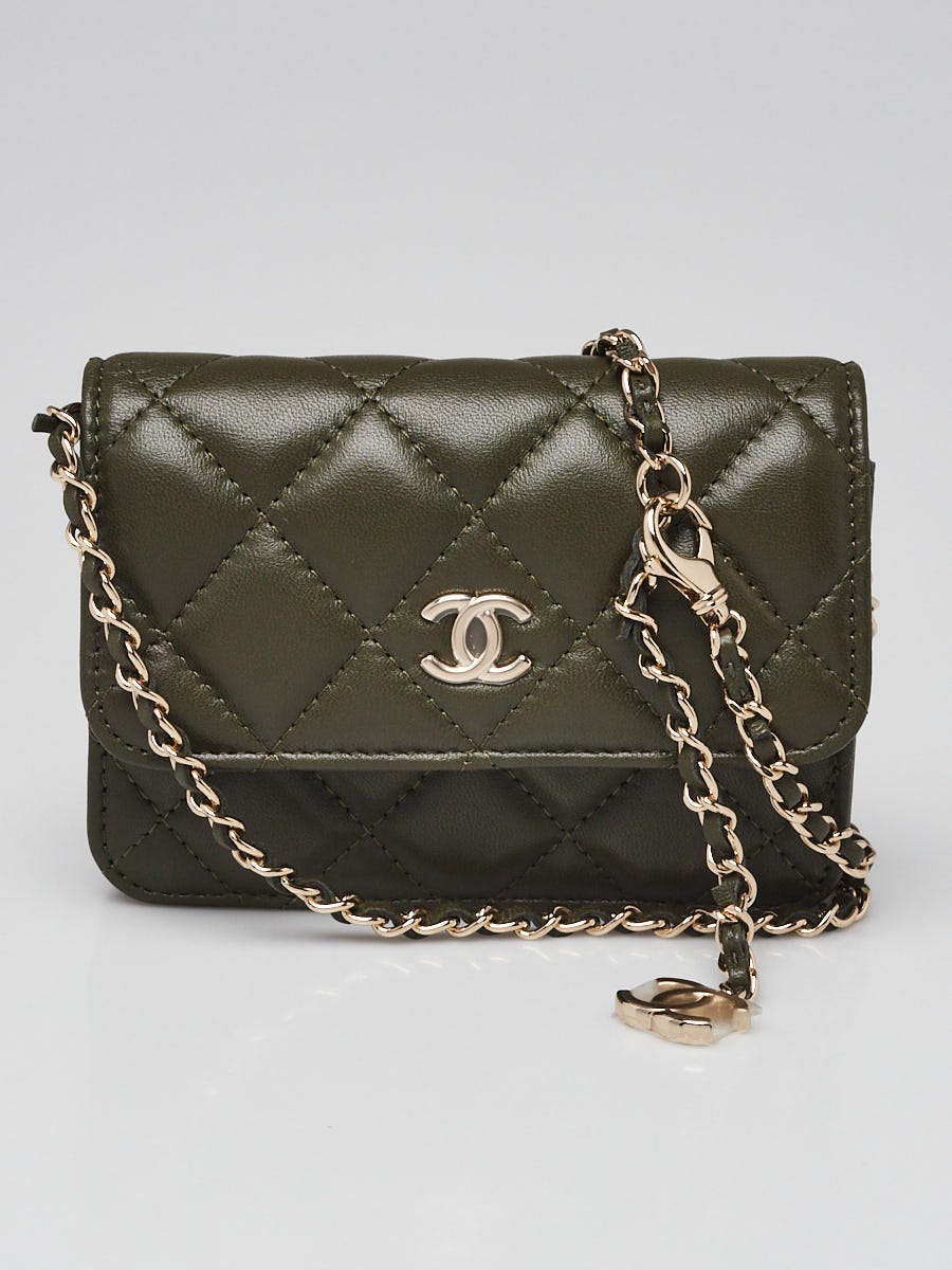 Chanel Olive Green Quilted Lambskin Leather Mini VIP Waist Belt