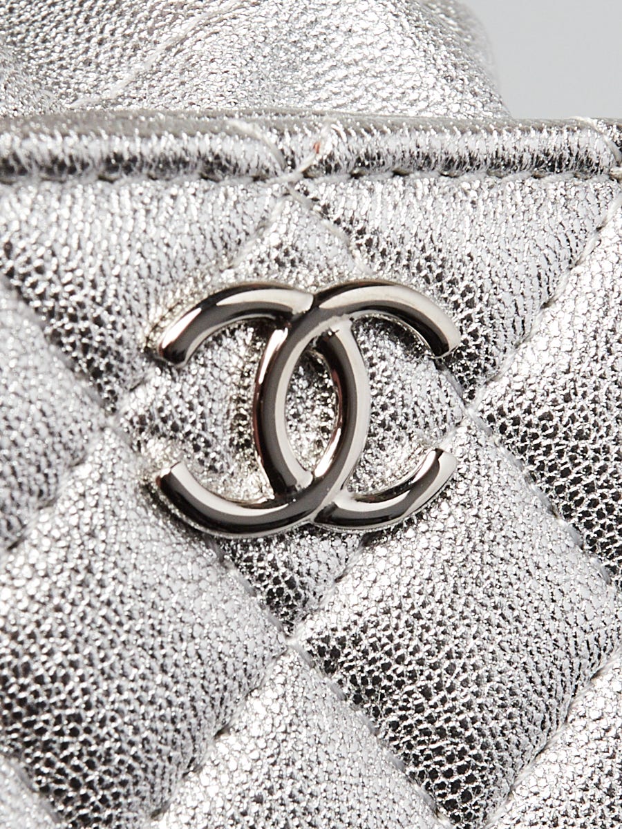Chanel Metallic Silver Quilted Leather Mini Drawstring CC Bucket Bag -  Yoogi's Closet