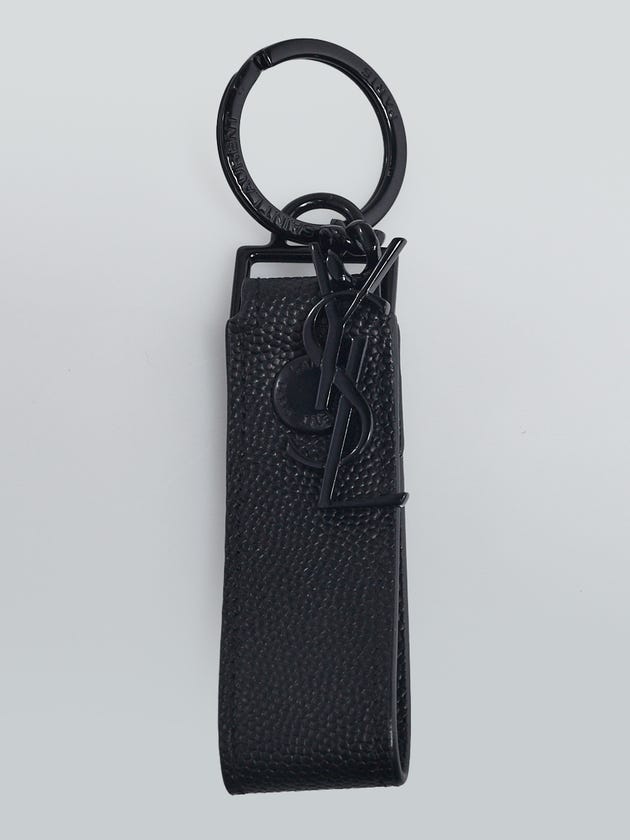 Yves Saint Laurent Black Grained Leather Logo Key Ring and Bag Charm