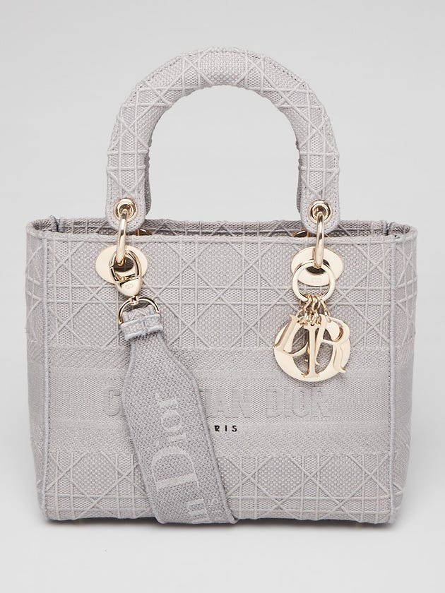 Christian Dior Grey Cannage Embroidery Canvas Medium Lady D-Lite Bag