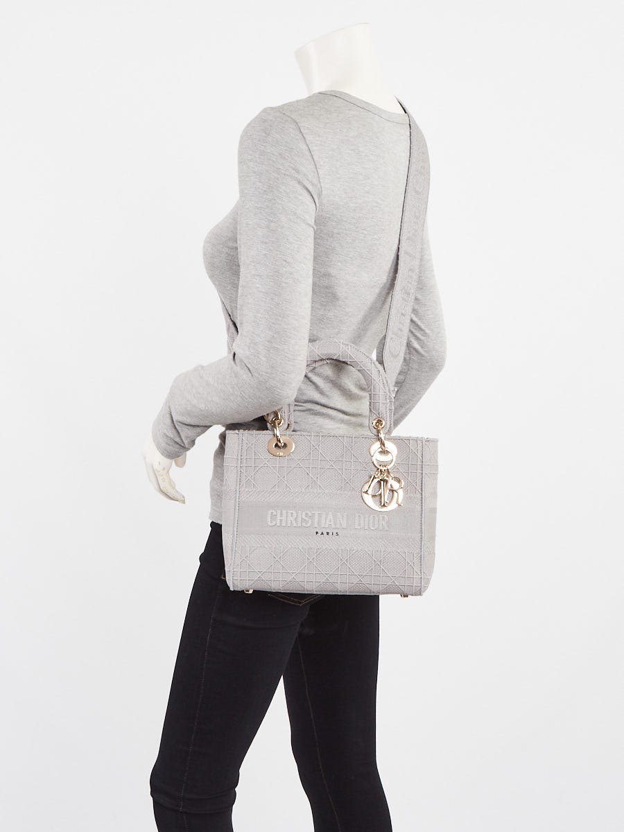 Christian Dior Grey Cannage Embroidery Canvas Medium Lady D-Lite Bag