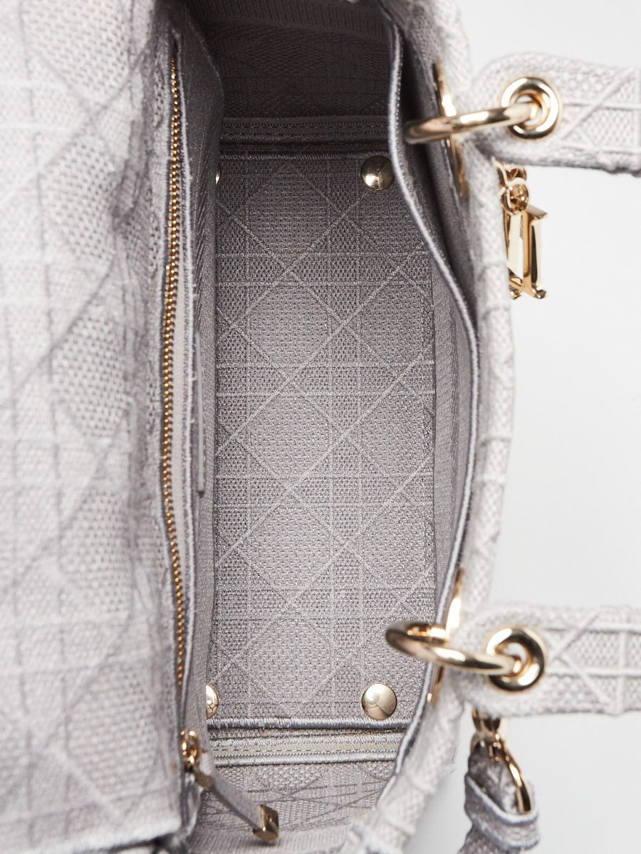 Christian Dior Grey Cannage Embroidery Canvas Medium Lady D-Lite