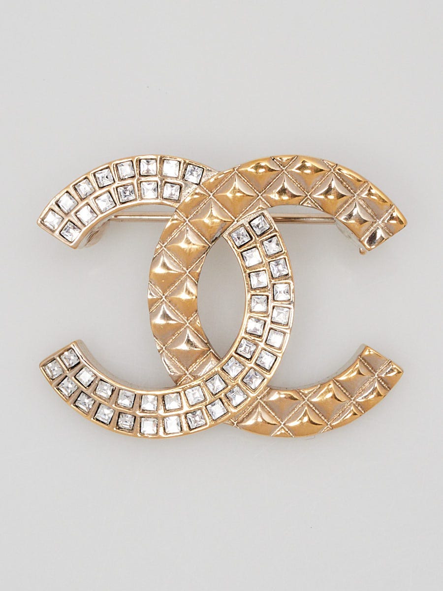 Chanel Goldtone Metal and Crystal Small CC Earrings - Yoogi's Closet
