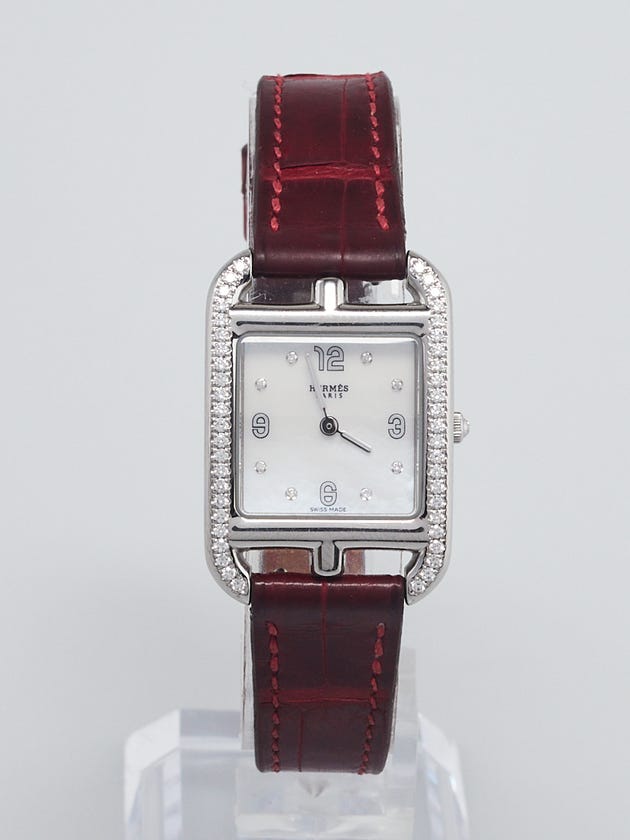 Hermes 31mm Diamond and Rouge H Alligator Small Model Cape Code Swiss Quartz Watch
