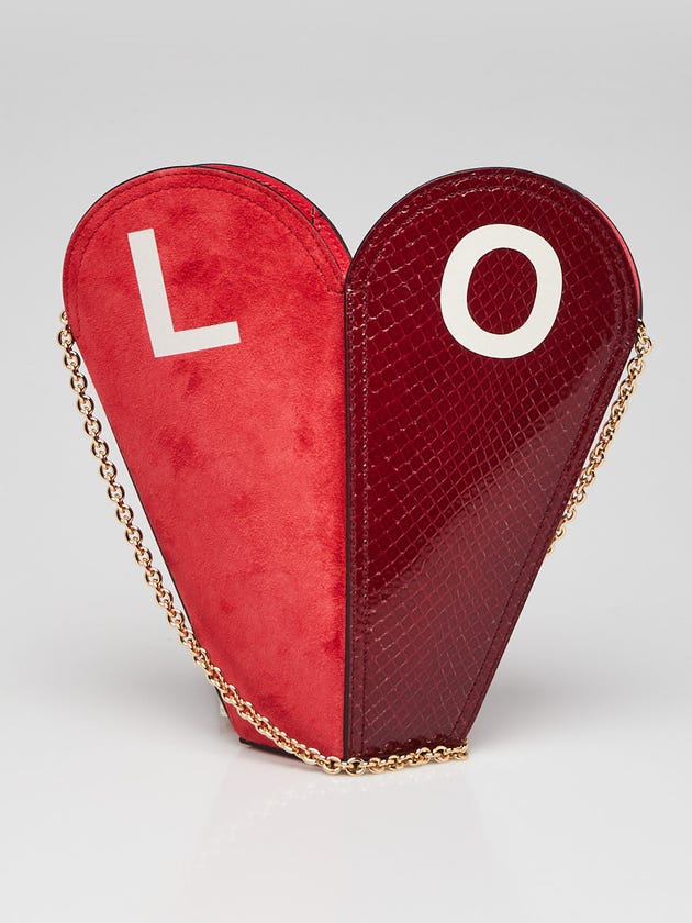 Gucci Red/Pink Leather And Python Valentines Day Small Heart Bag