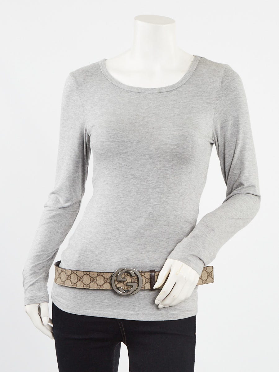 Reversible belt with squared Interlocking G in beige and ebony GG