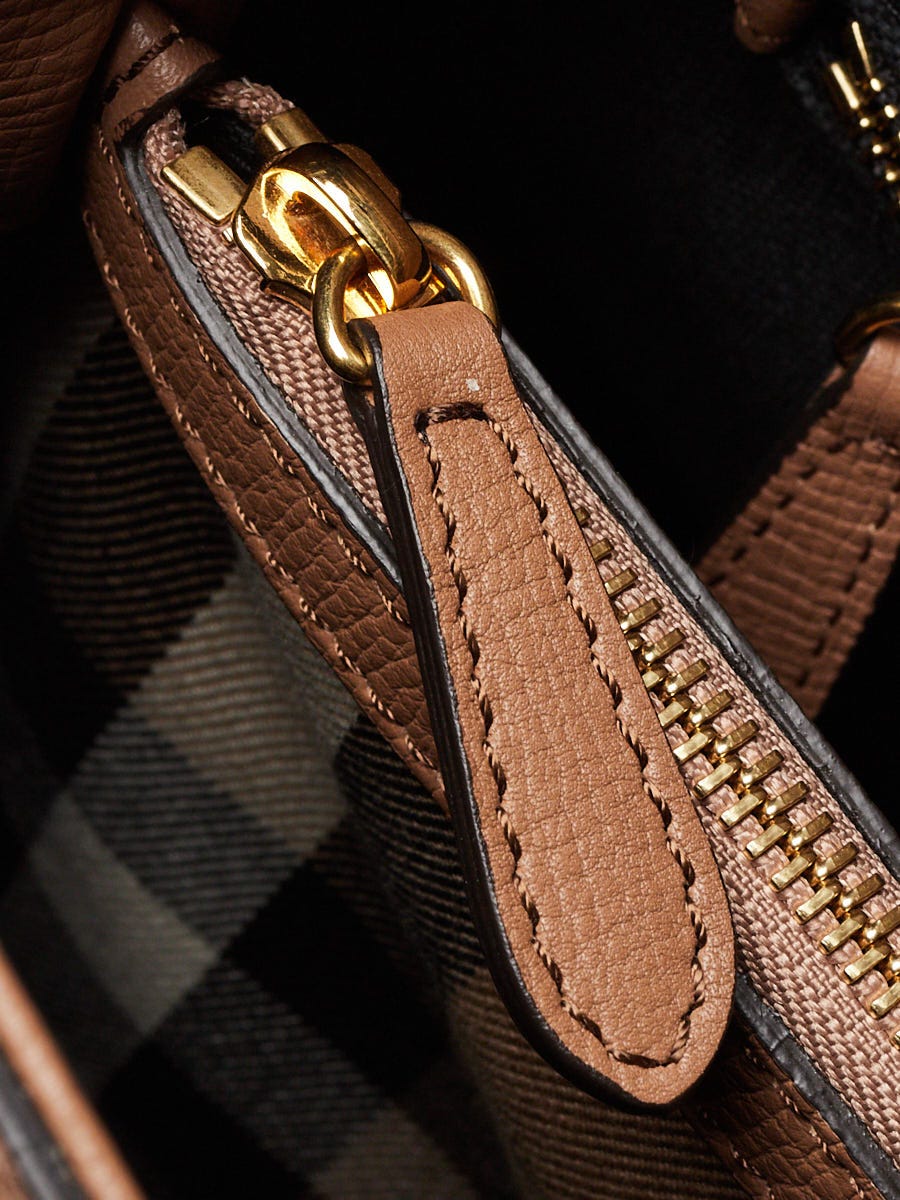 Burberry Brown Derby Leather House Check Camberley Medium Satchel