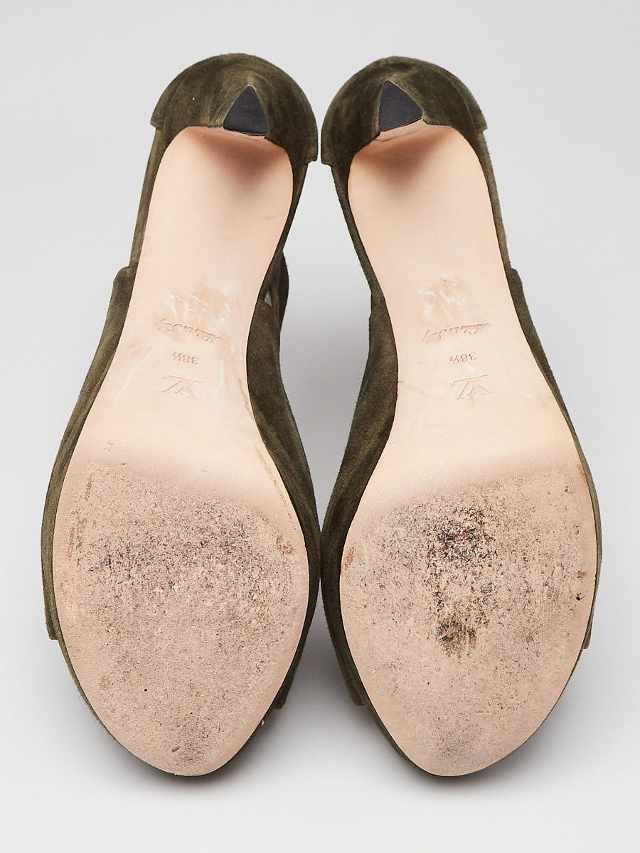 Louis Vuitton, Shoes, Louis Vuitton Suede Leather Teal Blue Green Heels  Platforms Size 377 Pumps Ital