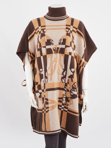 Hermes Beige Chine Cashmere Brides de Gala Tartan Poncho Size 0/34