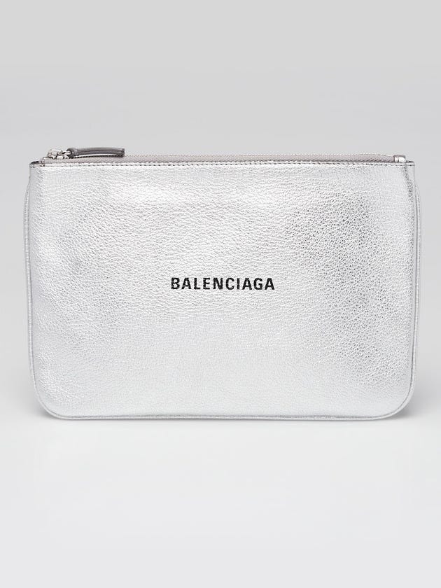 Balenciaga Silver Metallic Leather Everyday Zip Pouch