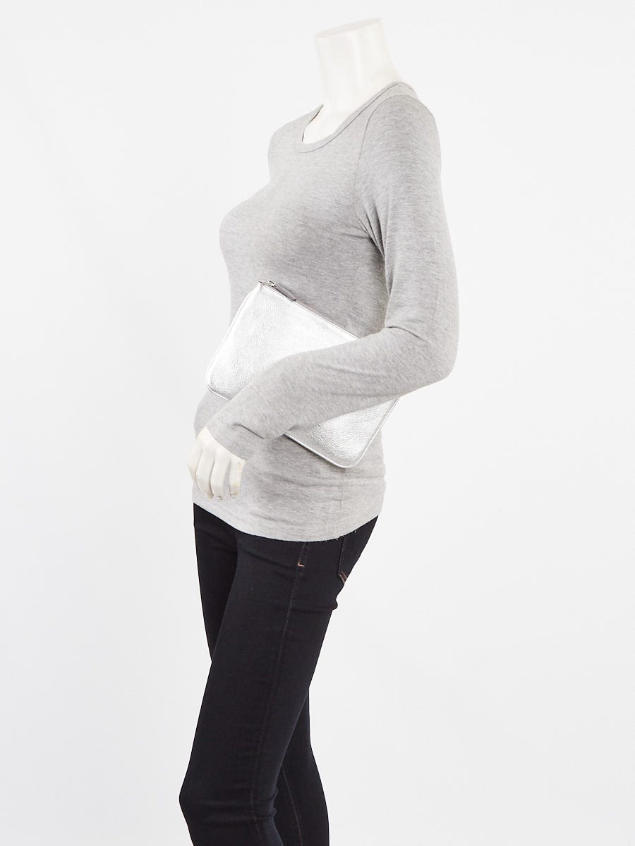 Balenciaga Silver Metallic Leather Everyday Zip Pouch