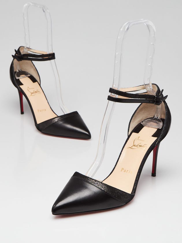 Christian Louboutin Black Leather Uptown Double Strap 85 Pumps in Black, Size 9/39.5