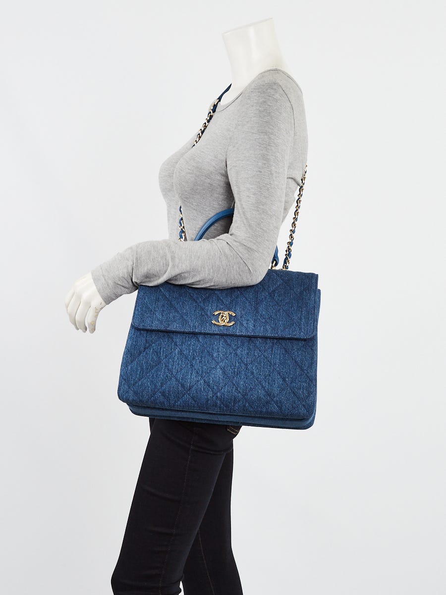 Chanel Blue Quilted Denim Large Trendy Bag