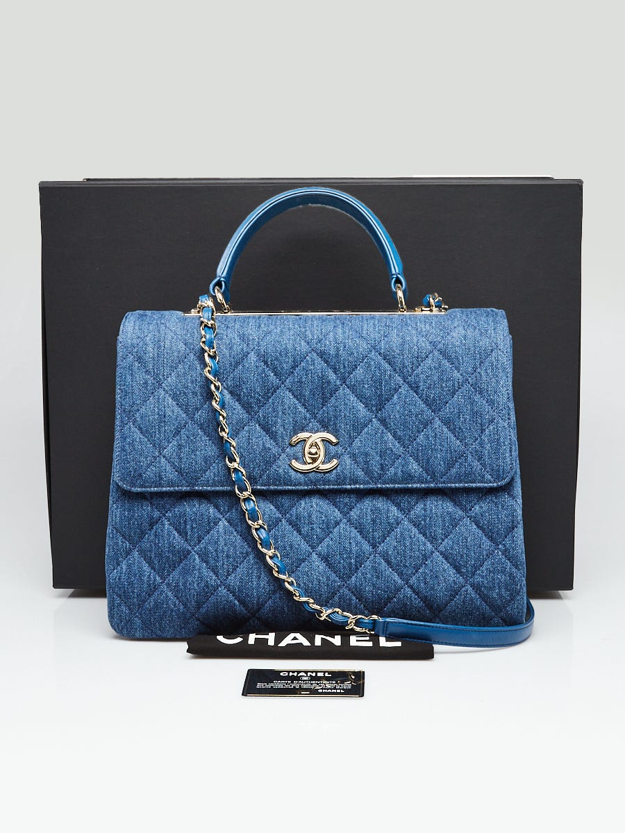 Chanel Light Blue Chevron Quilted Denim Boy Tote Bag - Yoogi's Closet