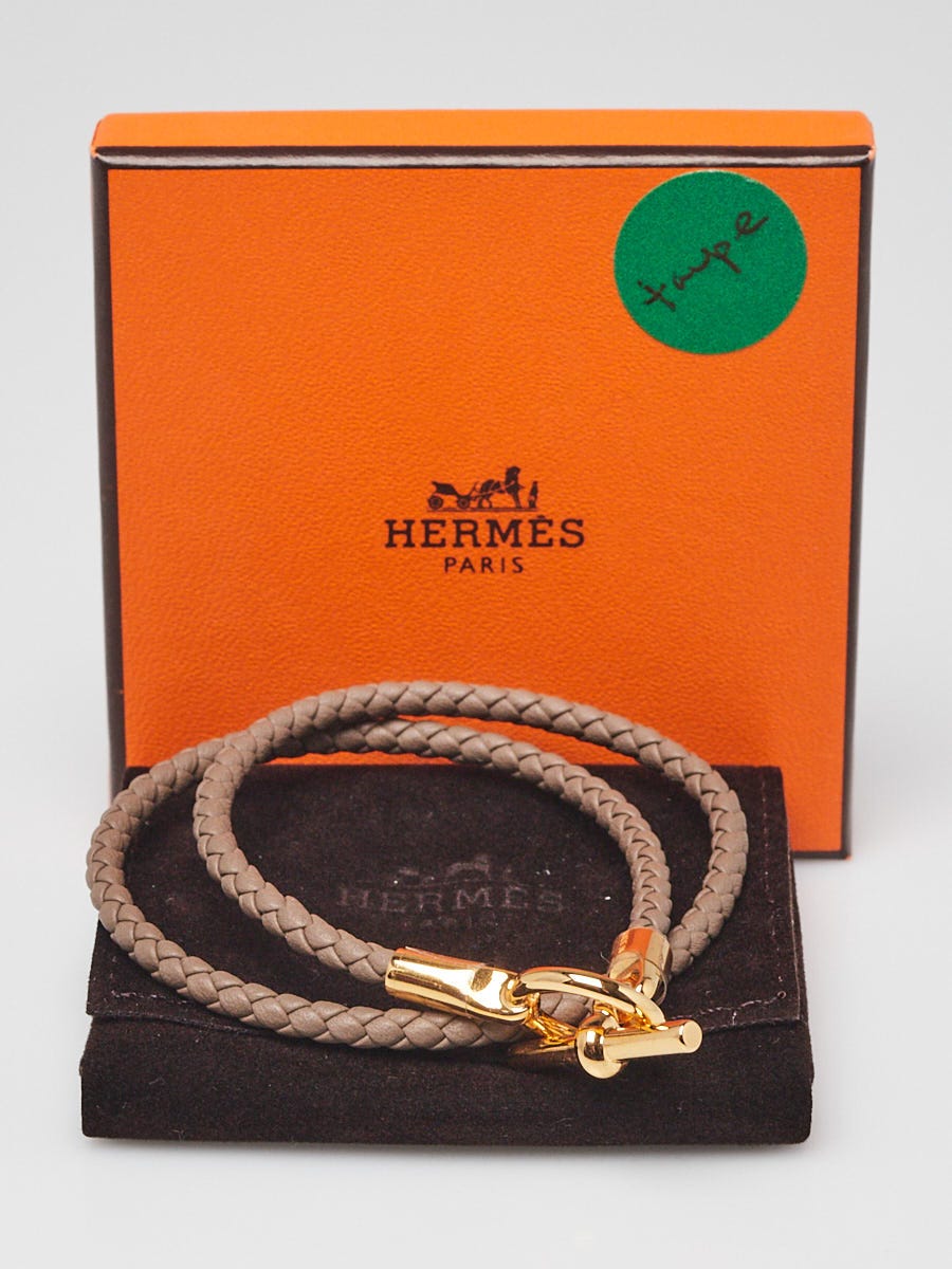 Hermes Etoupe Braided Leather Glenan Double Tour Bracelet
