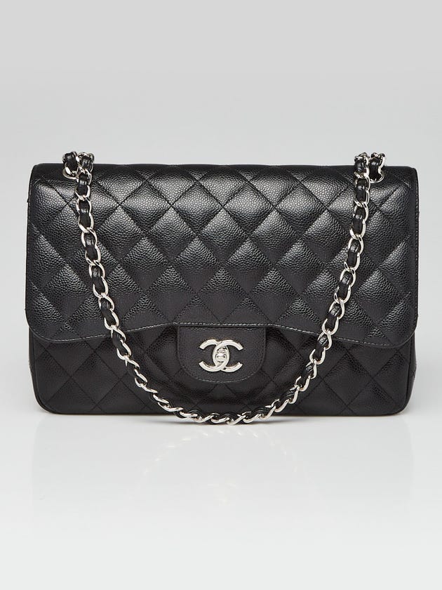 Chanel Black Quilted Caviar Leather Classic Jumbo Double Flap Bag