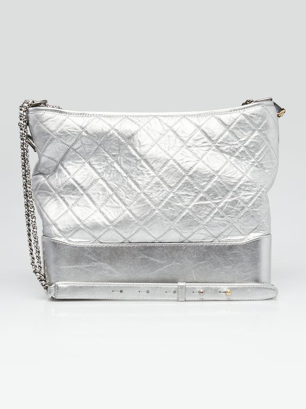 Chanel Silver Quilted Calfskin Leather Gabrielle Large Hobo Bag