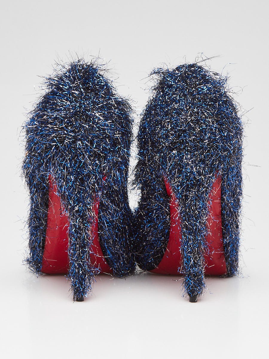 Christian Louboutin バーガンディ ハイヒール　37.5 Christian Louboutin Blue Metallic Fringe Fabric Very Prive 120