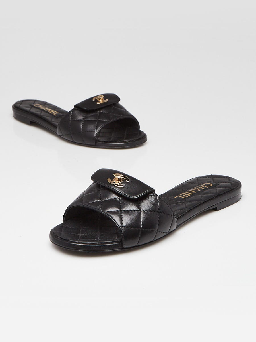 Chanel Black CC Camellia Flower Slide Flat Sandal 41 – THE CLOSET