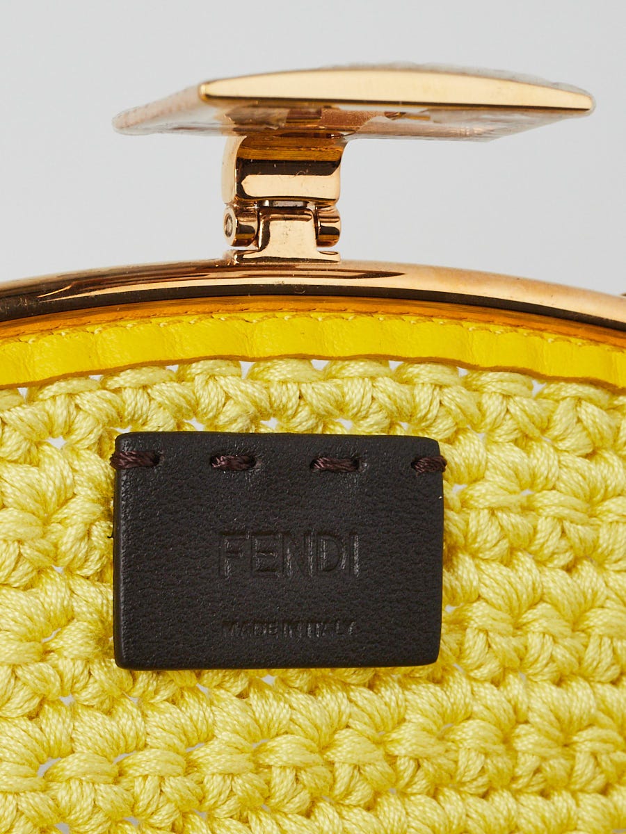 Fendi Giallo Yellow Crochet Fabric Phone Pouch Crossbody Bag
