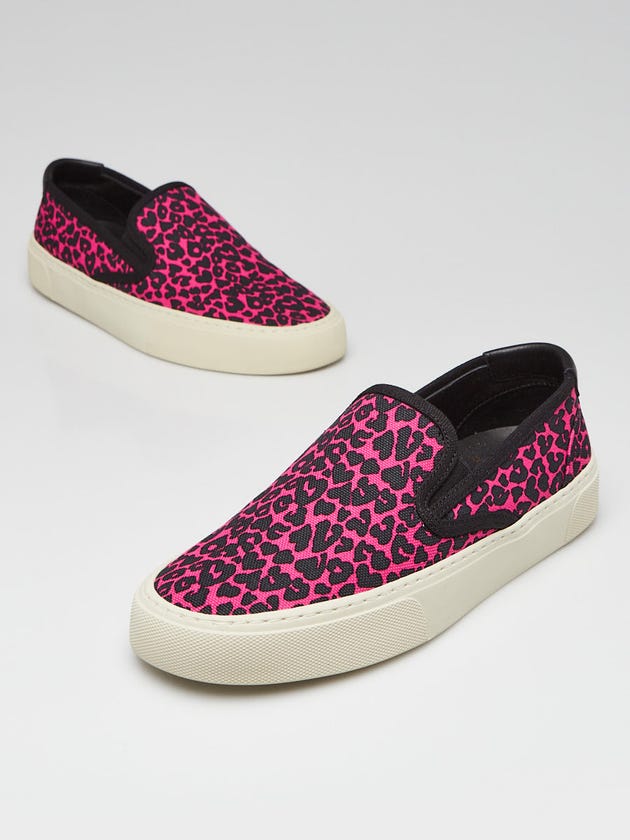 Yves Saint Laurent Pink/Black Canvas Leopard Print Slip On Sneakers Size 6/36.5