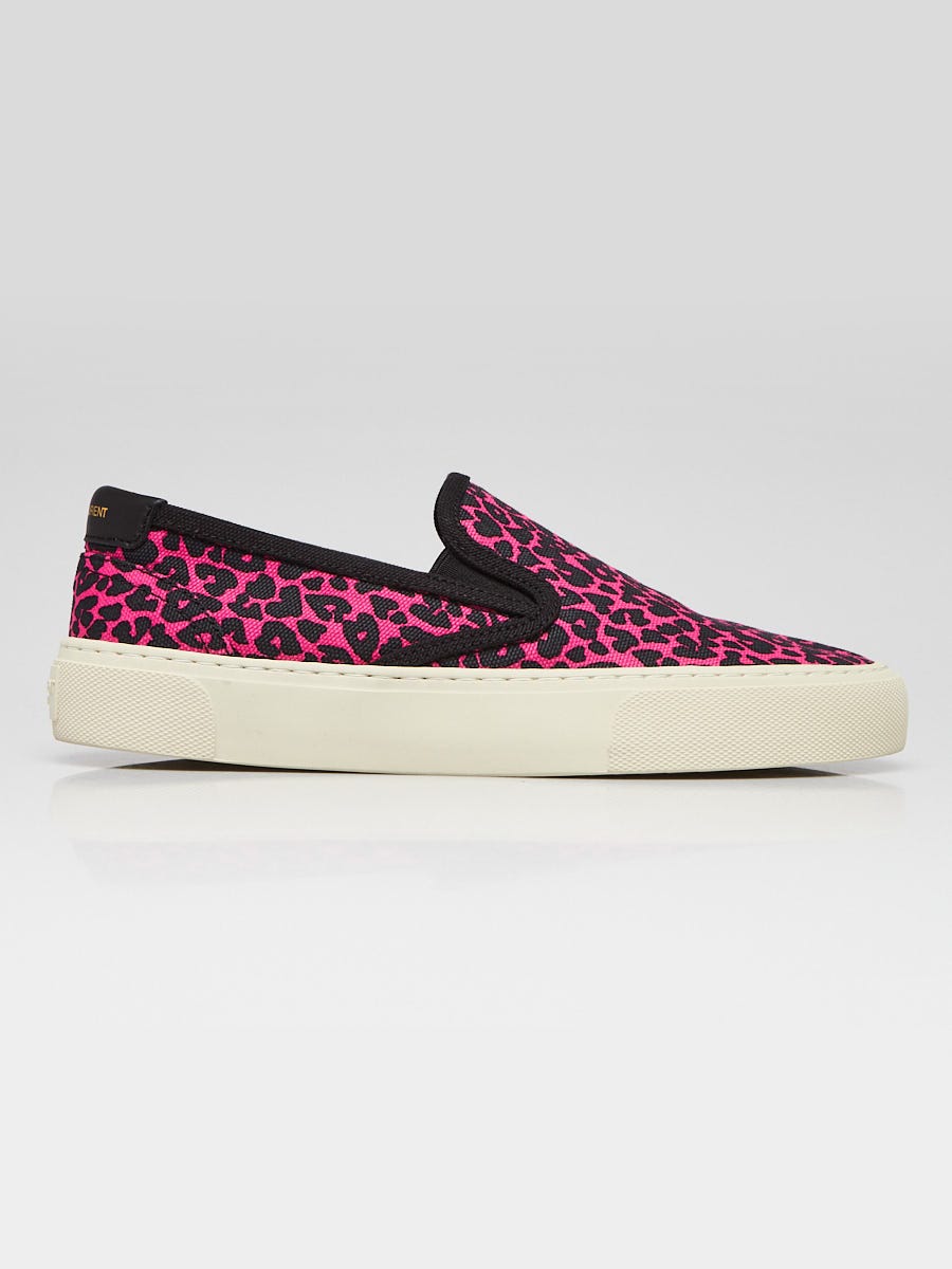 Yves Saint Laurent Pink/Black Canvas Leopard Print Slip On