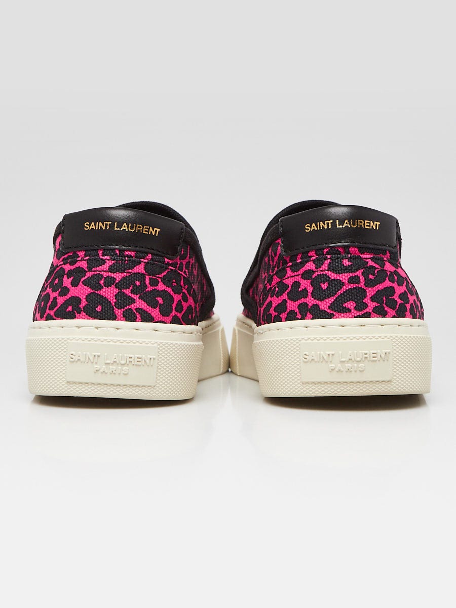 Yves Saint Laurent Pink/Black Canvas Leopard Print Slip On