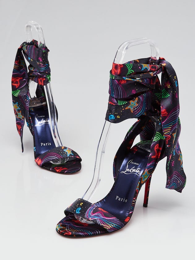 Christian Louboutin Multicolor Satin Starlight Sandale du Desert 100 Ankle Wrap Sandals Size 4.5/35