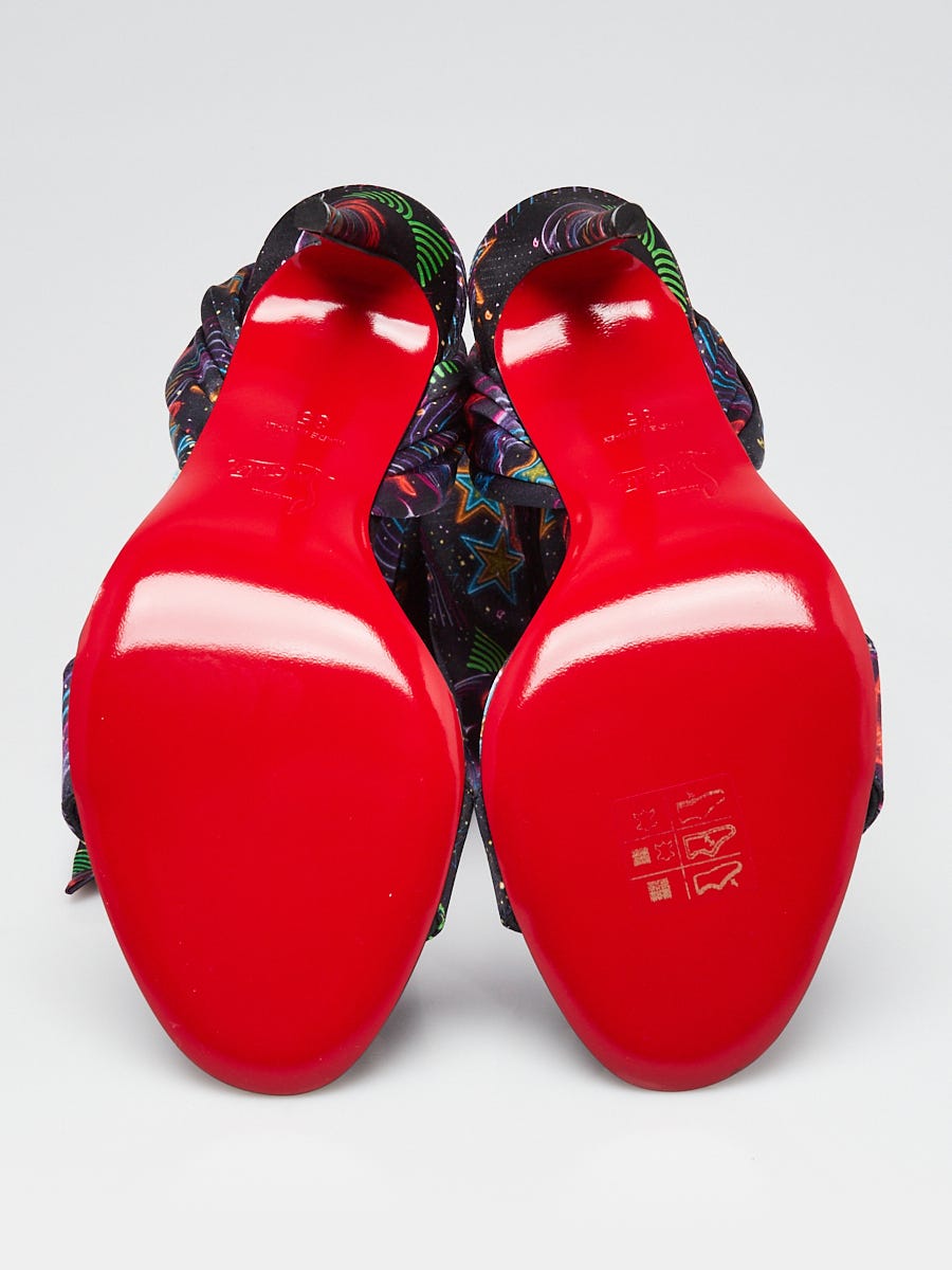 Christian Louboutin Multicolor Satin Starlight Sandale du Desert 100 Ankle Wrap Sandals Size 4.5/35