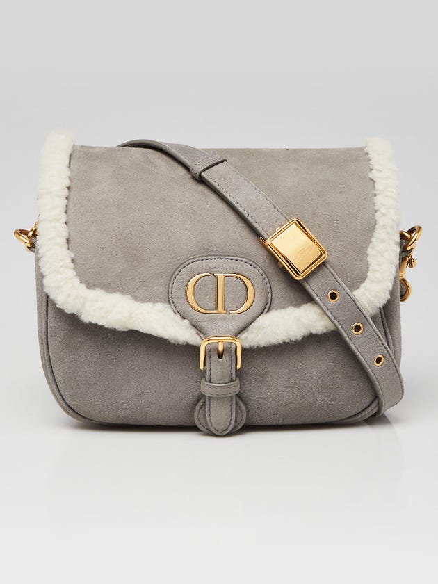 Christian Dior Grey/White Suede/Shearling Small Dior Bobby Bag