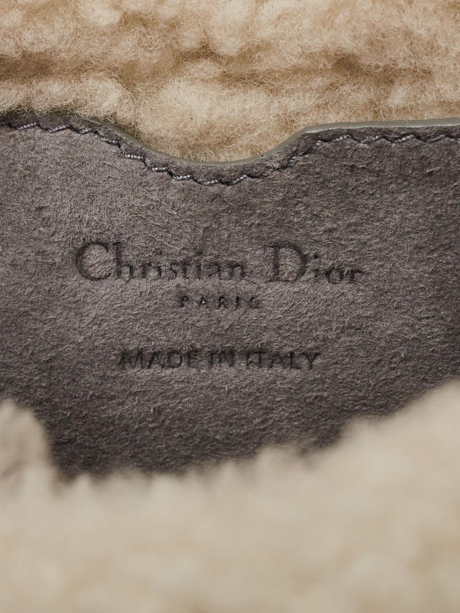 Christian Dior Grey White Suede Shearling Small Dior Bobby Bag