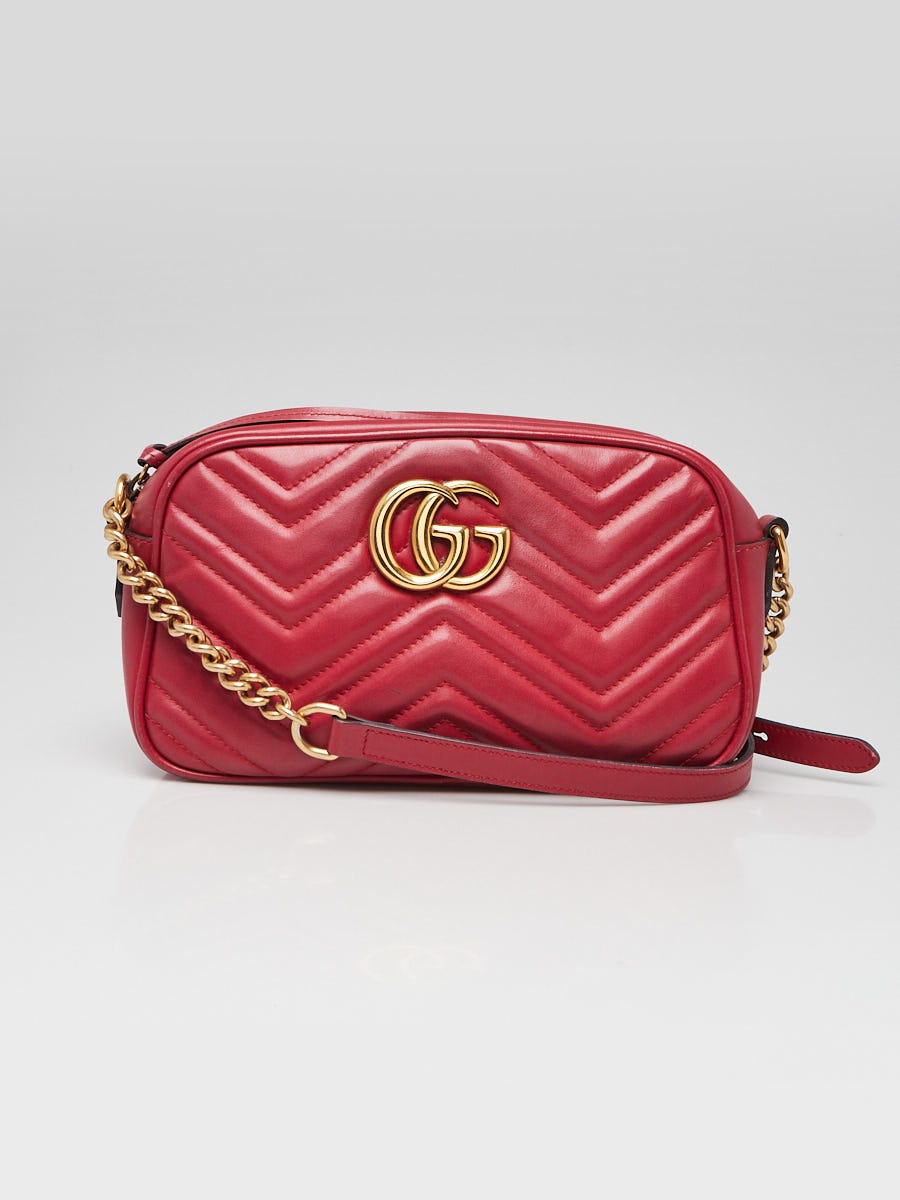 Gucci Red Quilted Leather Marmont Metalasse Small Camera Bag