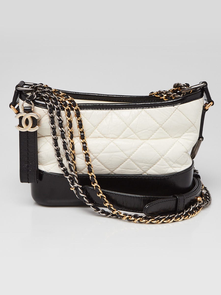 Chanel White/Black Quilted Leather Small Gabrielle Hobo Bag - Yoogi's Closet