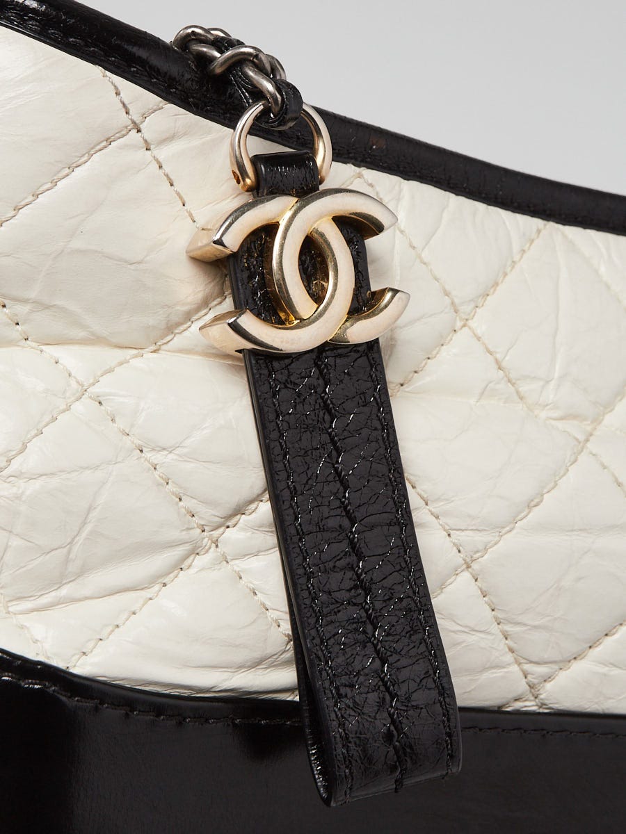 Chanel White/Black Quilted Leather Small Gabrielle Hobo Bag
