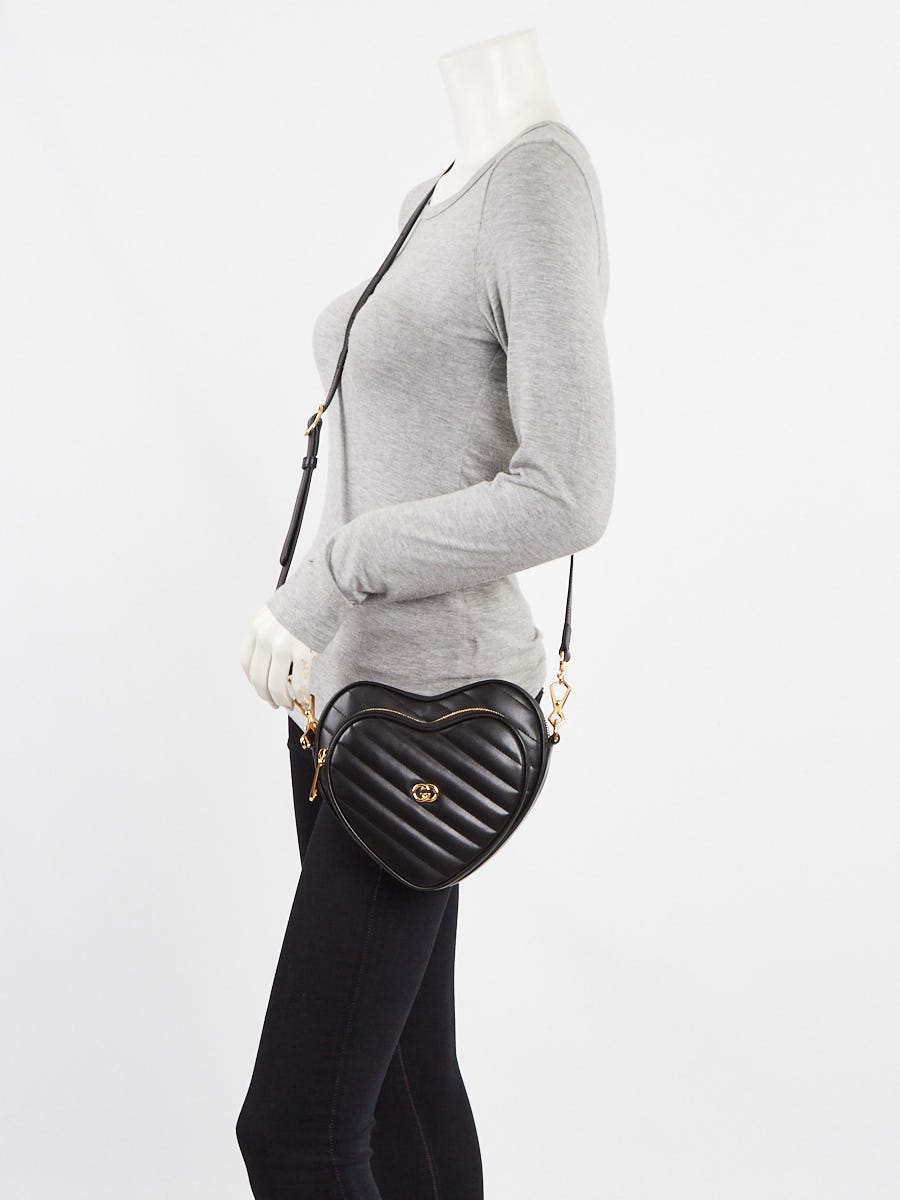 Gucci Black Quilted Leather Interlocking G Mini Heart