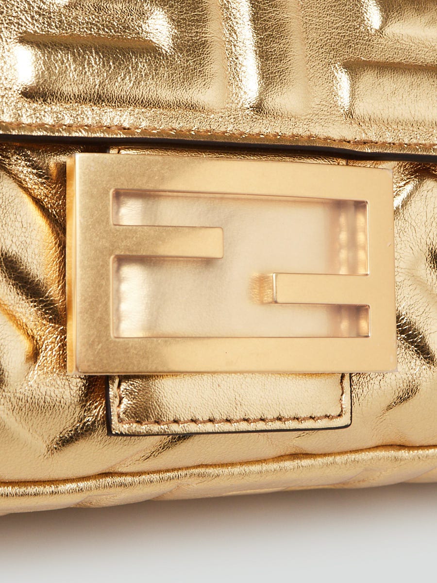 Fendi Oro Vibrato FF Embossed Nappa Leather Baguette Bag