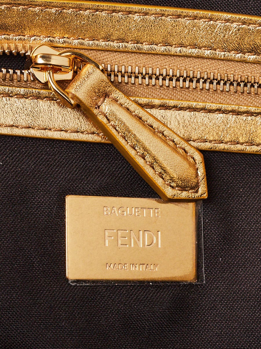 Fendi Oro Vibrato FF Embossed Nappa Leather Baguette Bag