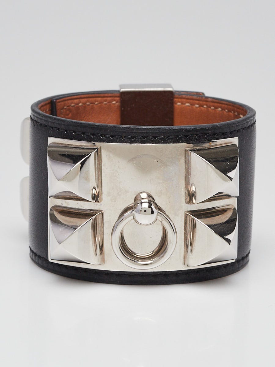 Hermes Bleu Electrique Swift Leather Palladium Plated Collier de Chien  Bracelet Size S - Yoogi's Closet