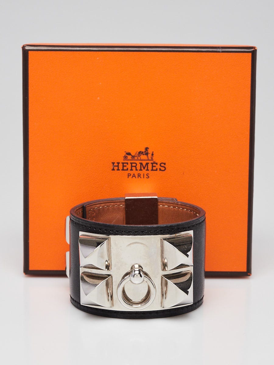 Hermes Black Swift Leather Palladium Plated Collier de Chien