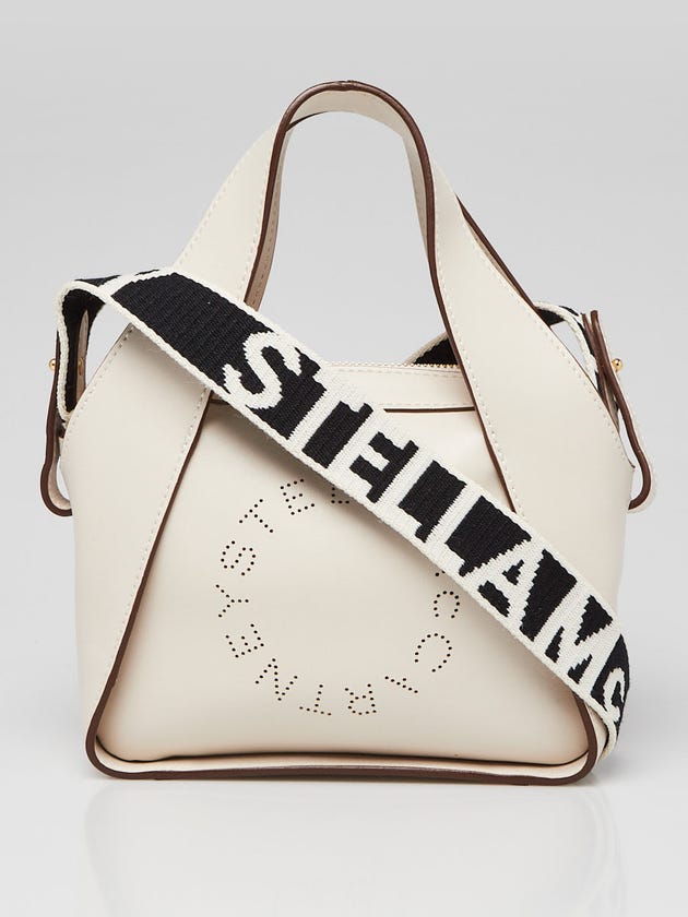 Stella McCartney White Faux Leather Perforated Logo Mini Top Handle ...