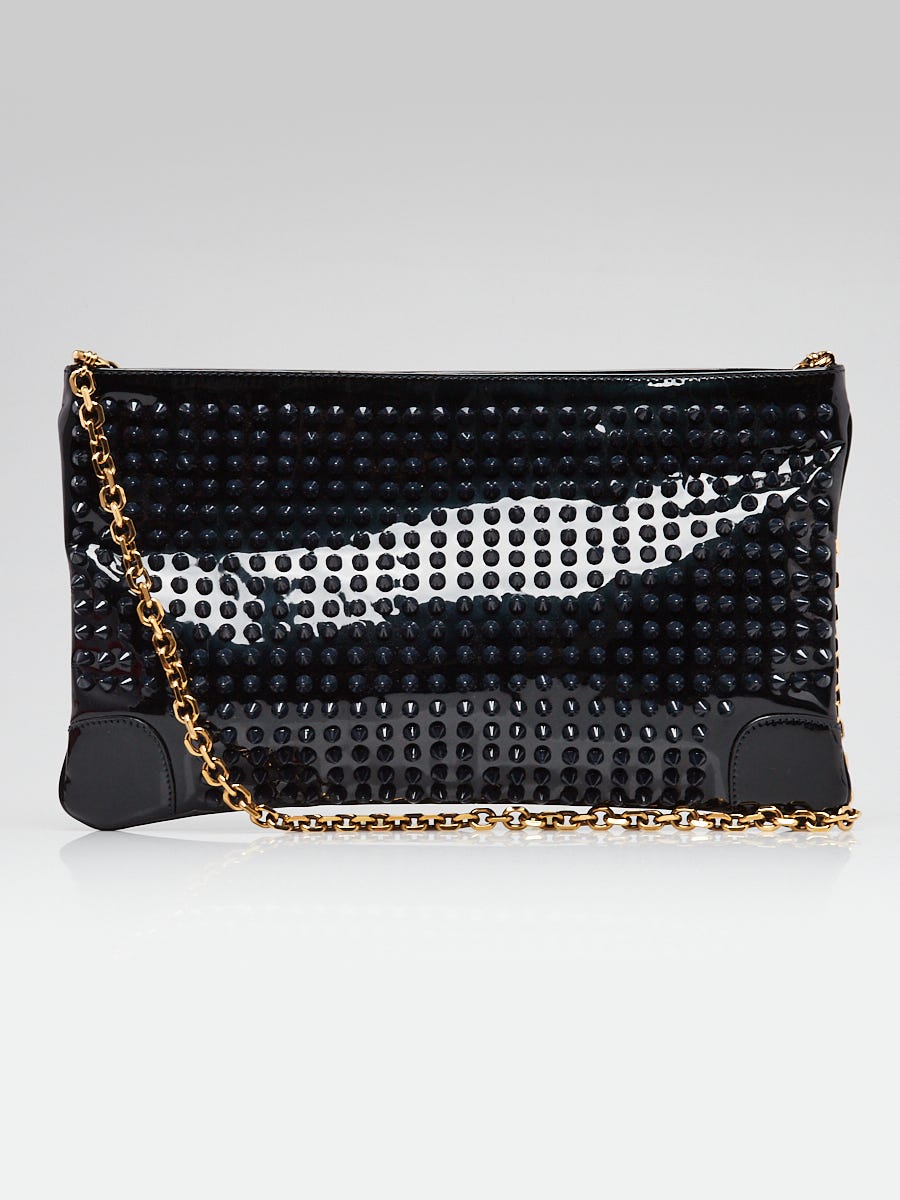 Christian Louboutin Black Blue Patent Loubiposh Spiked Clutch Bag Yoogi s Closet