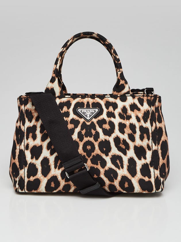 Prada Leopard Print Canvas Logo-Print Small Tote Bag 1BG439
