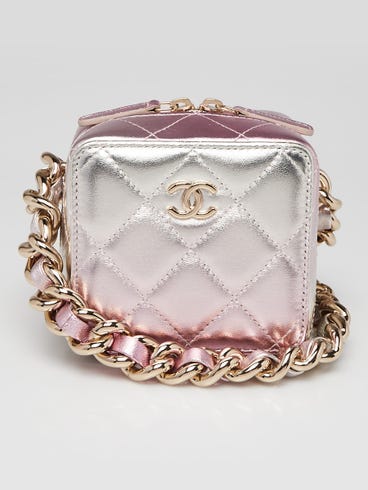 Chanel Metallic Silver/Pink Gradient Quilted Lambskin Leather Coco Punk Cube Bag