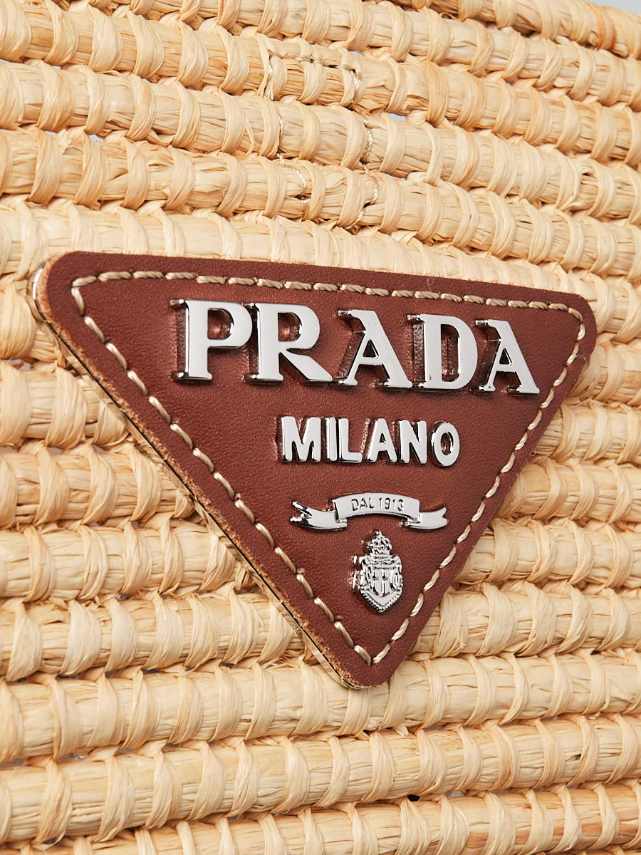 Prada Brown/Beige Raffia and Leather Medium Panier Top Handle Bag Prada