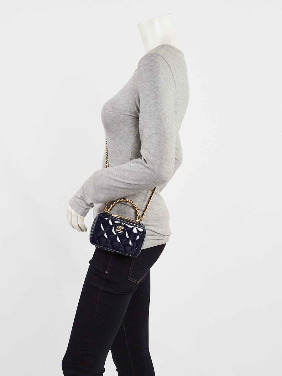 Chanel Blue Quilted Patent Leather Vanity Chain Bag