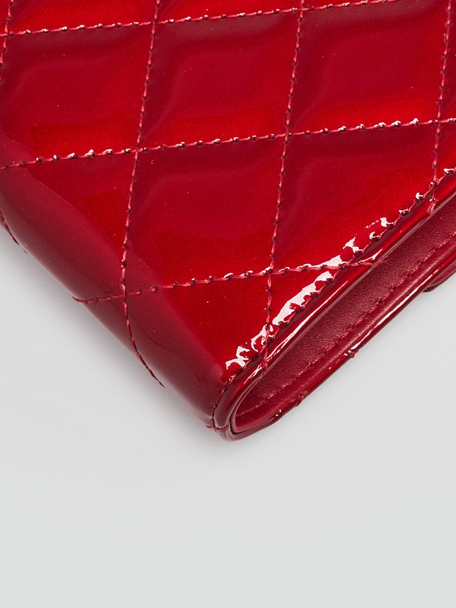 Chanel Red Patent Leather Brilliant Long CC Flap Wallet - Yoogi's Closet